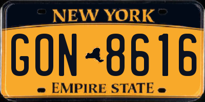 NY license plate GON8616