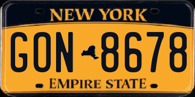NY license plate GON8678