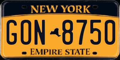 NY license plate GON8750