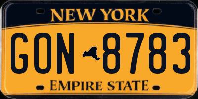 NY license plate GON8783