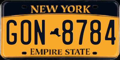 NY license plate GON8784