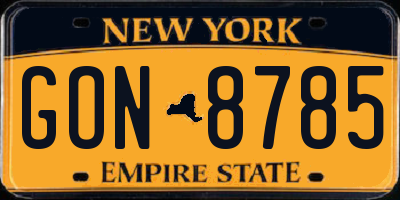NY license plate GON8785