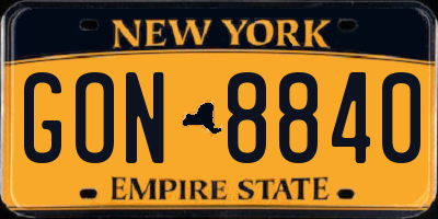 NY license plate GON8840
