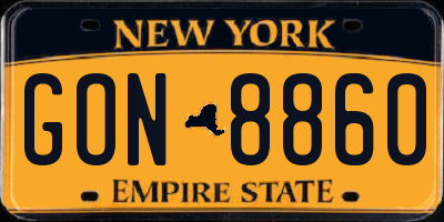 NY license plate GON8860