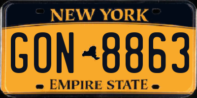 NY license plate GON8863