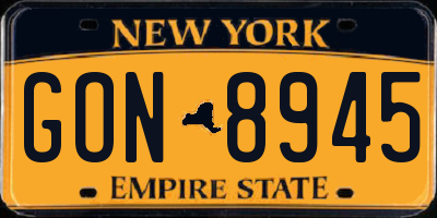 NY license plate GON8945