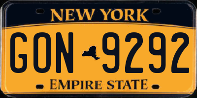 NY license plate GON9292