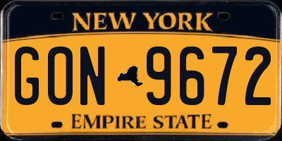 NY license plate GON9672