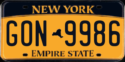 NY license plate GON9986