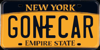 NY license plate GONECAR