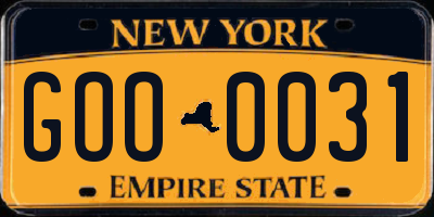 NY license plate GOO0031