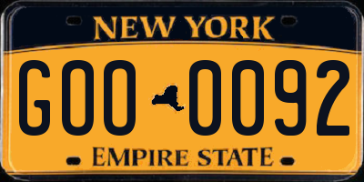NY license plate GOO0092