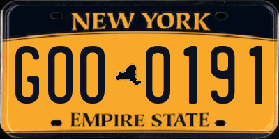 NY license plate GOO0191