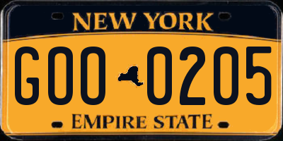 NY license plate GOO0205