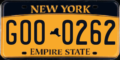 NY license plate GOO0262