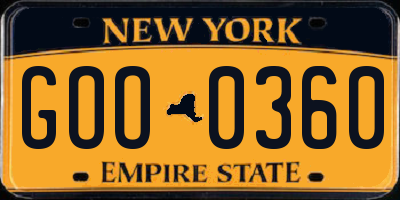NY license plate GOO0360