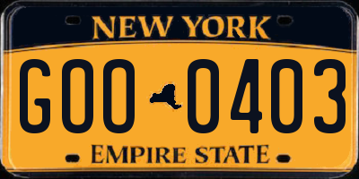NY license plate GOO0403