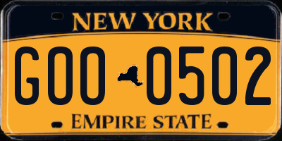 NY license plate GOO0502