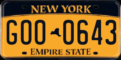 NY license plate GOO0643