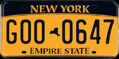 NY license plate GOO0647