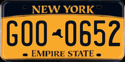 NY license plate GOO0652