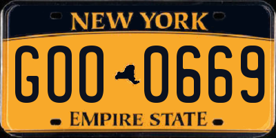 NY license plate GOO0669