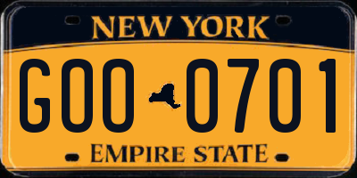 NY license plate GOO0701