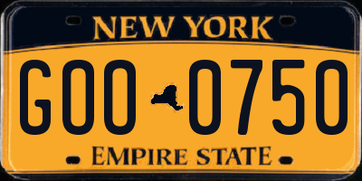 NY license plate GOO0750