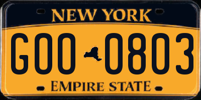 NY license plate GOO0803