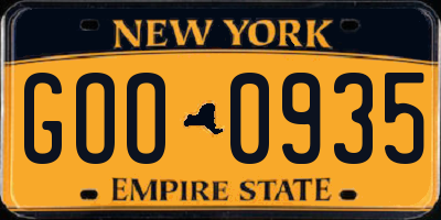NY license plate GOO0935