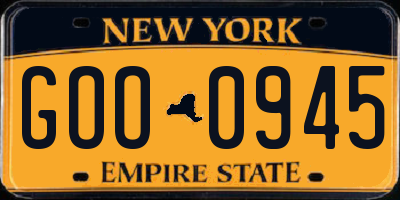 NY license plate GOO0945
