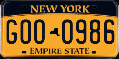 NY license plate GOO0986
