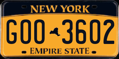 NY license plate GOO3602