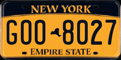 NY license plate GOO8027