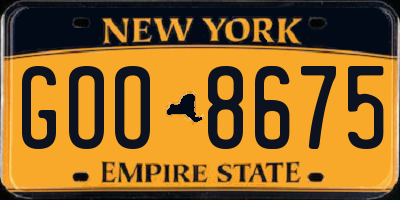 NY license plate GOO8675