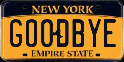 NY license plate GOODBYE