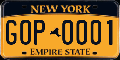 NY license plate GOP0001