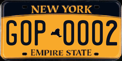 NY license plate GOP0002