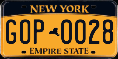 NY license plate GOP0028