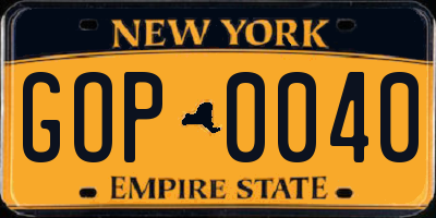 NY license plate GOP0040