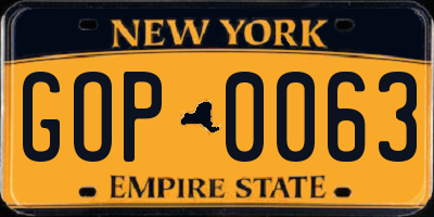 NY license plate GOP0063