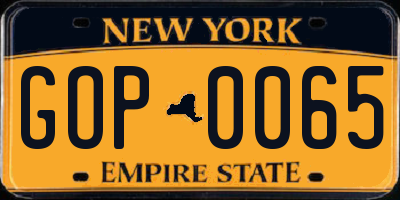 NY license plate GOP0065