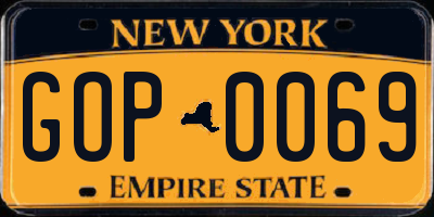 NY license plate GOP0069