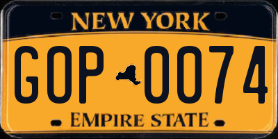 NY license plate GOP0074