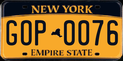 NY license plate GOP0076