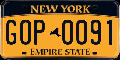 NY license plate GOP0091