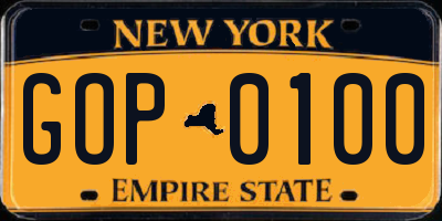 NY license plate GOP0100