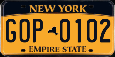 NY license plate GOP0102
