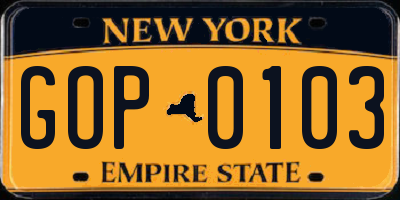 NY license plate GOP0103