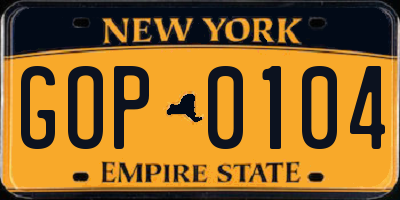 NY license plate GOP0104